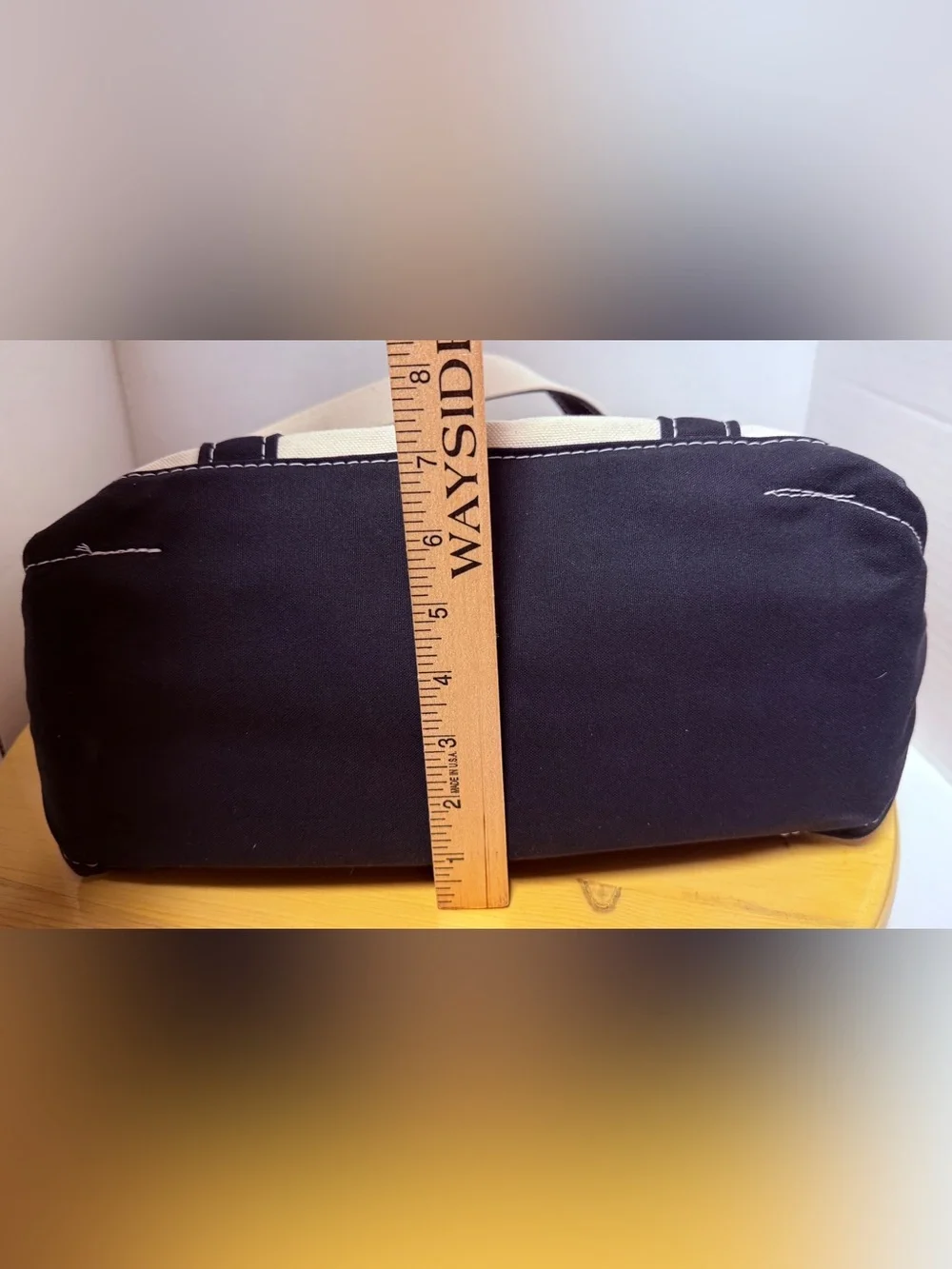 L.L. Bean Off White Boat and Tote Custom Cotton Canvas Bag Black Long Handles